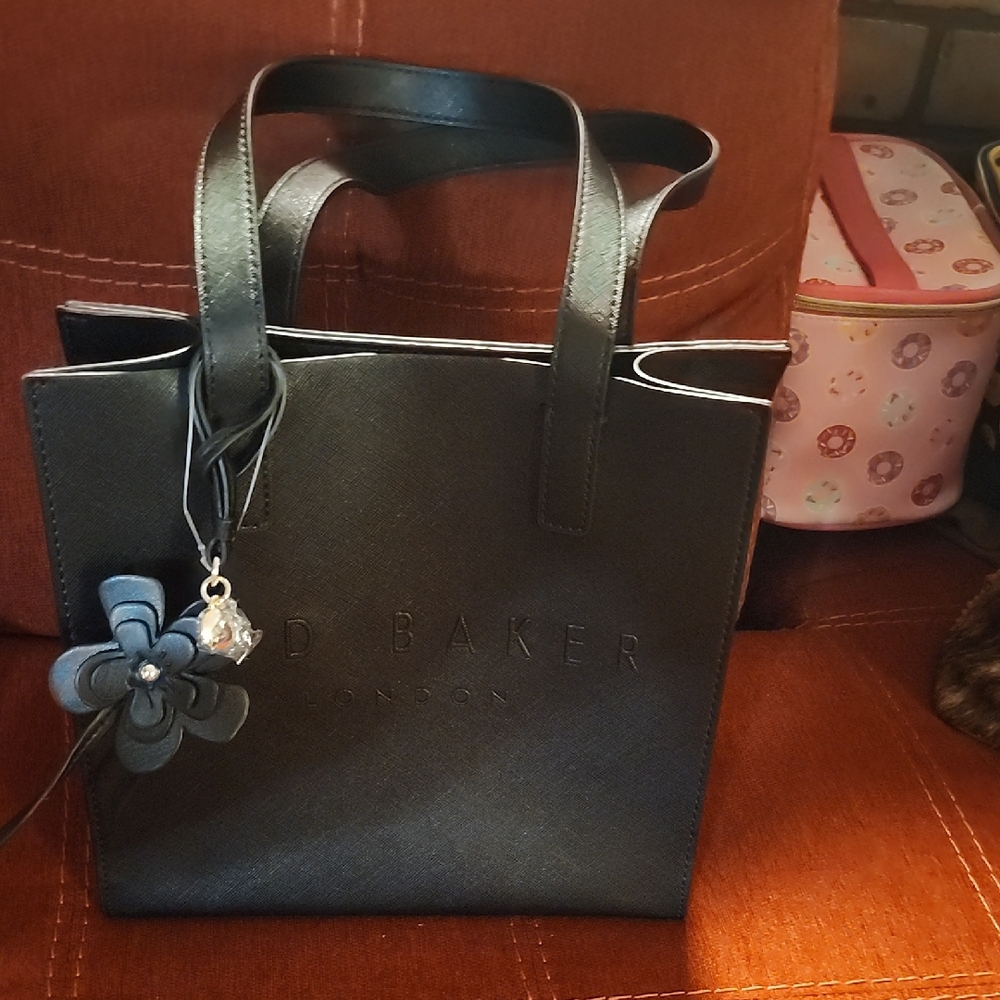 NWT Ted Baker Black Tote with Floral Charm